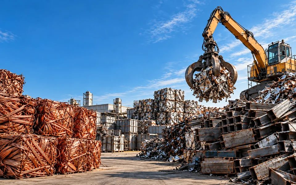 Bakır, demir ve preslenmiş metal hurdaların ayrıştırıldığı geri dönüşüm sahası