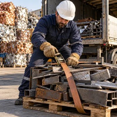 Hurda yükünün teslim için palet üzerinde sabitlenmesi