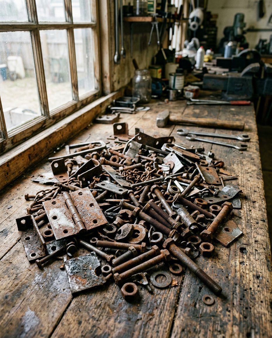 Karışık küçük metal parça yığını